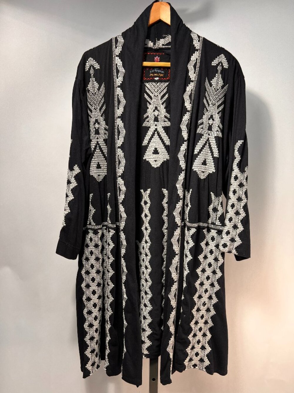 JOHNNY WAS Embroidered Cotton Kimono Duster Jacket Black White LNWOT